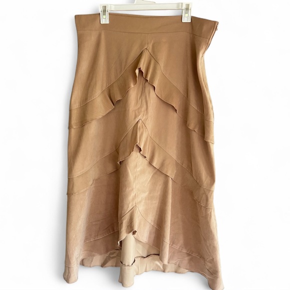 Carolina Blues Dresses & Skirts - VINTAGE Y2K 90s Brown Sueded Cotton Tiered Ruffle Midi Skirt Boho Western Sz 18